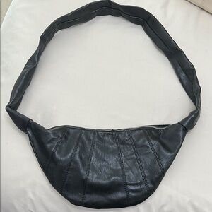 Black Leather Croissant Crossbody Bag
